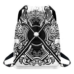 Lacrosse Sticks And Ornate Wing Print Drawstring Backpack