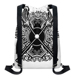 Lacrosse Sticks And Ornate Wing Print Drawstring Backpack