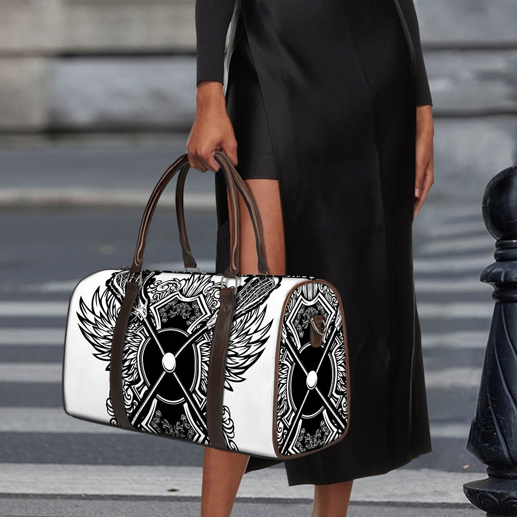 Lacrosse Sticks And Ornate Wing Print Duffle Bag