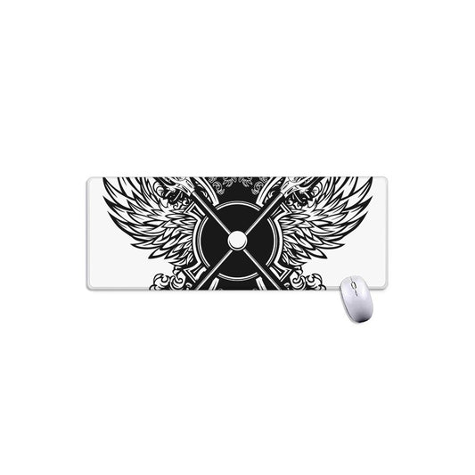 Lacrosse Sticks And Ornate Wing Print Extended Mouse Pad