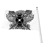 Lacrosse Sticks And Ornate Wing Print Flag