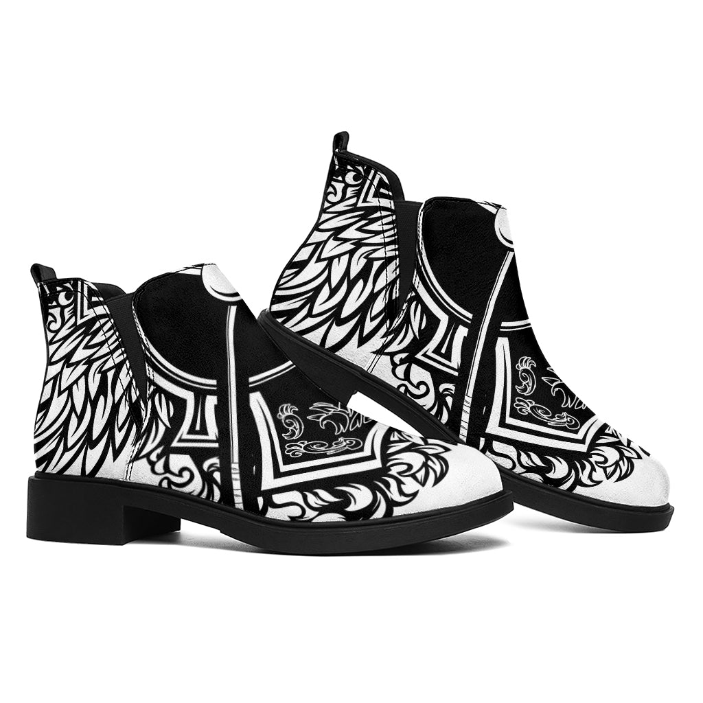 Lacrosse Sticks And Ornate Wing Print Flat Ankle Boots