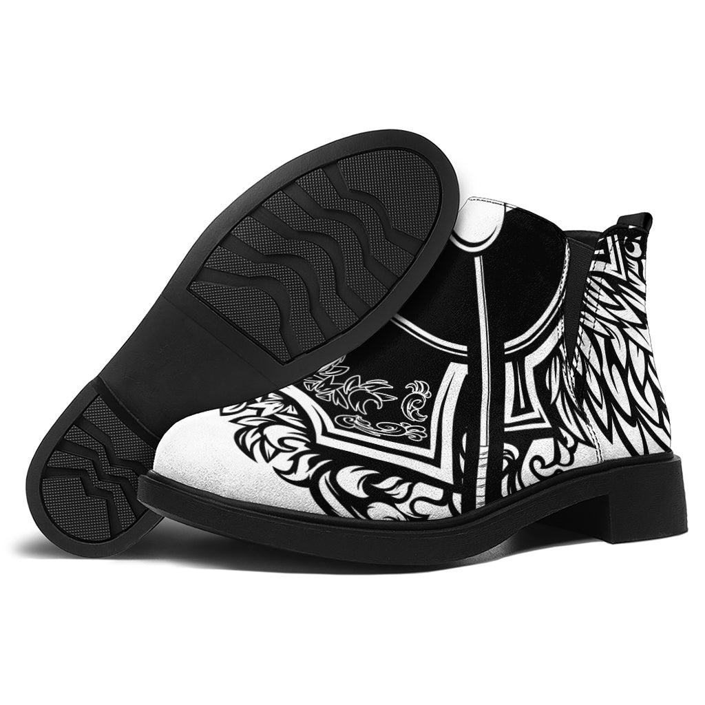 Lacrosse Sticks And Ornate Wing Print Flat Ankle Boots