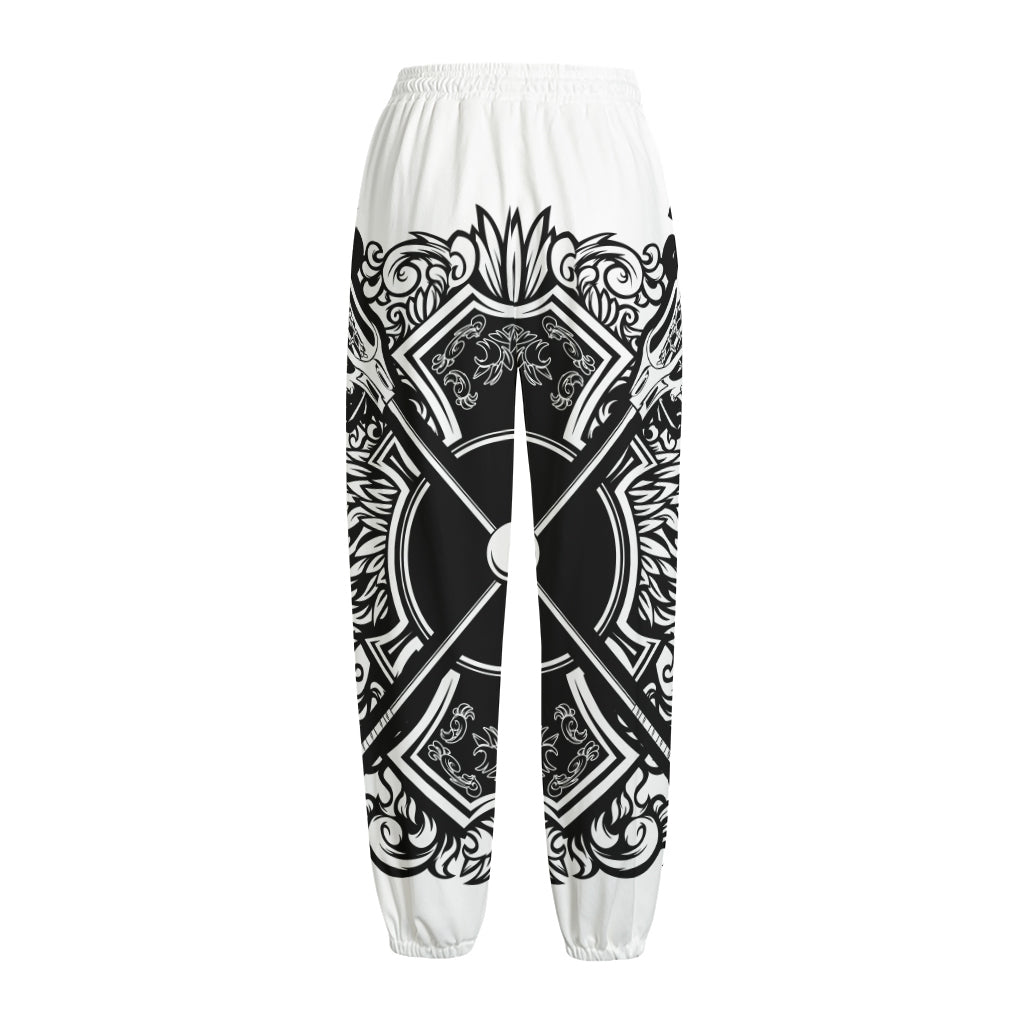 Lacrosse Sticks And Ornate Wing Print Fleece Lined Knit Pants
