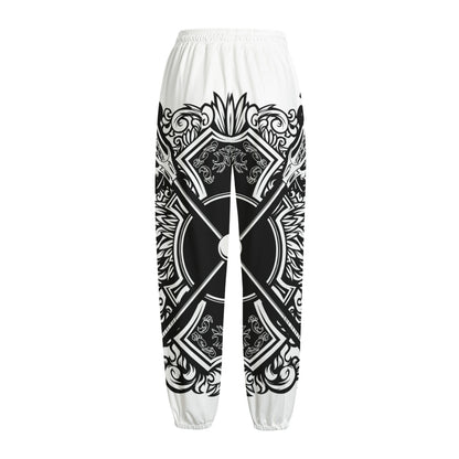 Lacrosse Sticks And Ornate Wing Print Fleece Lined Knit Pants