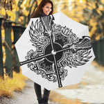 Lacrosse Sticks And Ornate Wing Print Foldable Umbrella