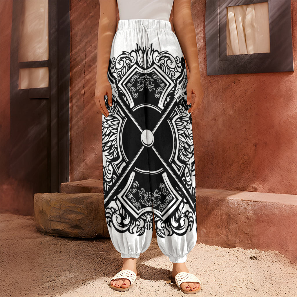 Lacrosse Sticks And Ornate Wing Print Harem Pants