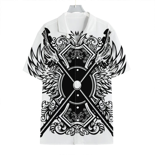 Lacrosse Sticks And Ornate Wing Print Hawaiian Shirt