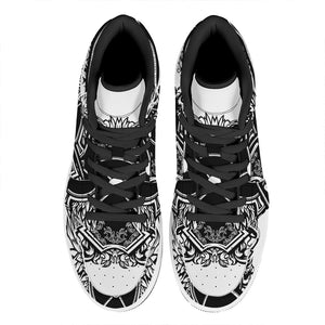 Lacrosse Sticks And Ornate Wing Print High Top Leather Sneakers