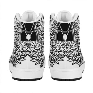 Lacrosse Sticks And Ornate Wing Print High Top Leather Sneakers