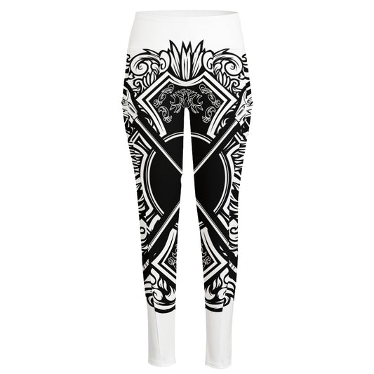 Lacrosse Sticks And Ornate Wing Print High-Waisted Pocket Leggings