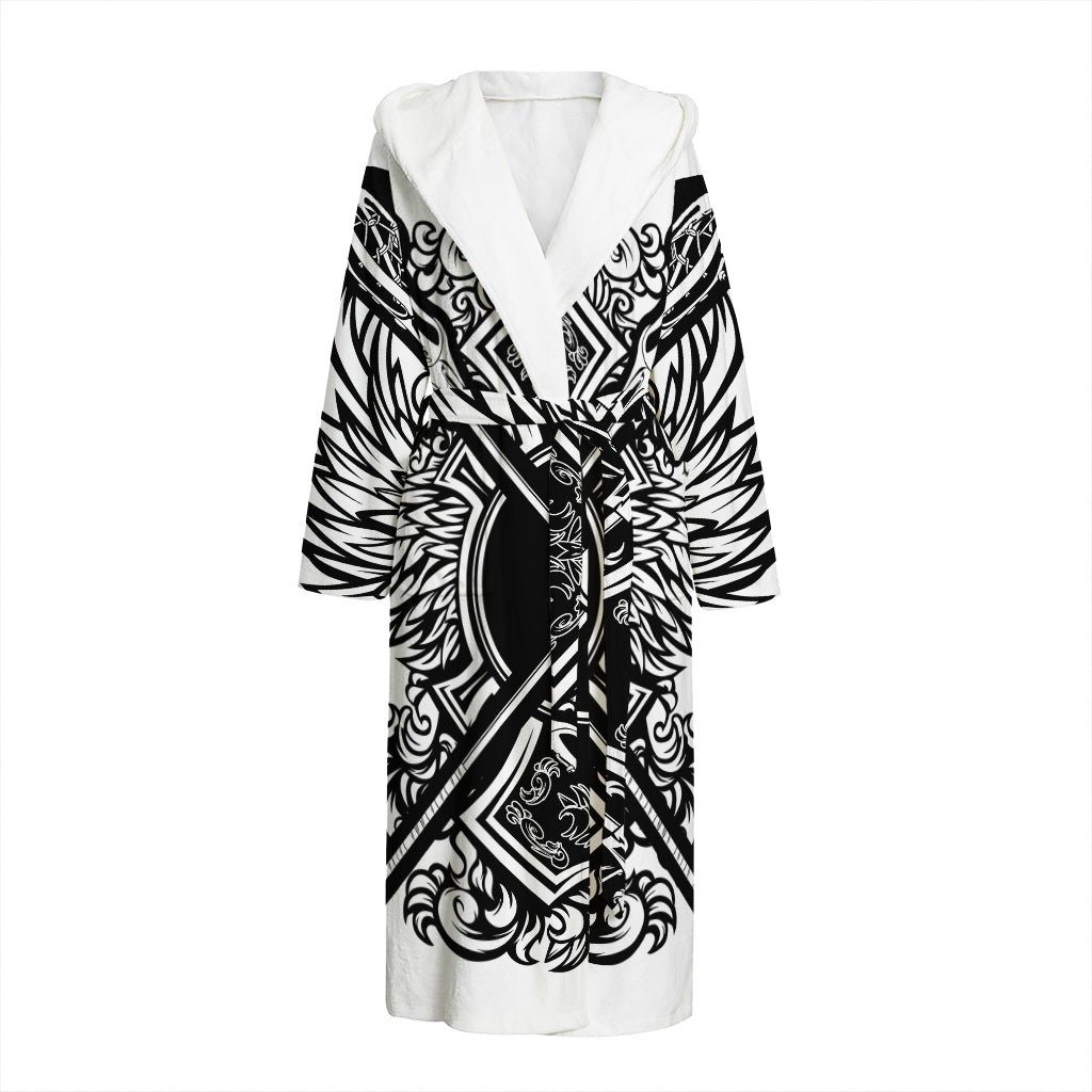 Lacrosse Sticks And Ornate Wing Print Hooded Bathrobe