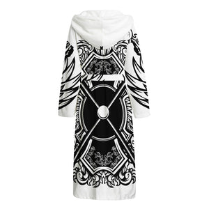 Lacrosse Sticks And Ornate Wing Print Hooded Bathrobe