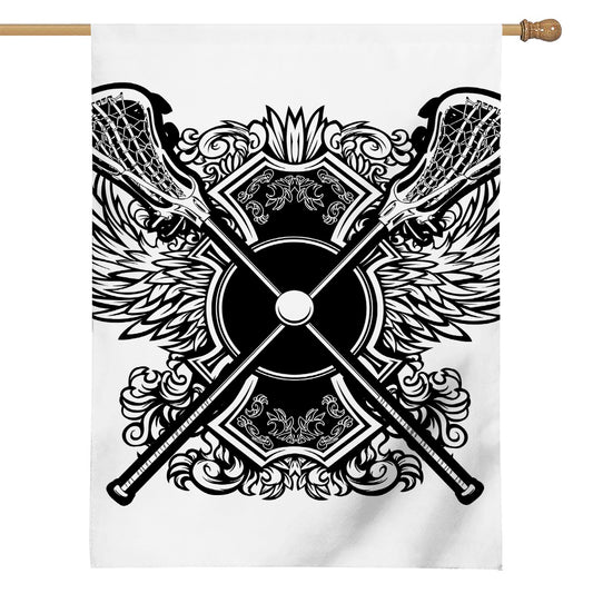 Lacrosse Sticks And Ornate Wing Print House Flag