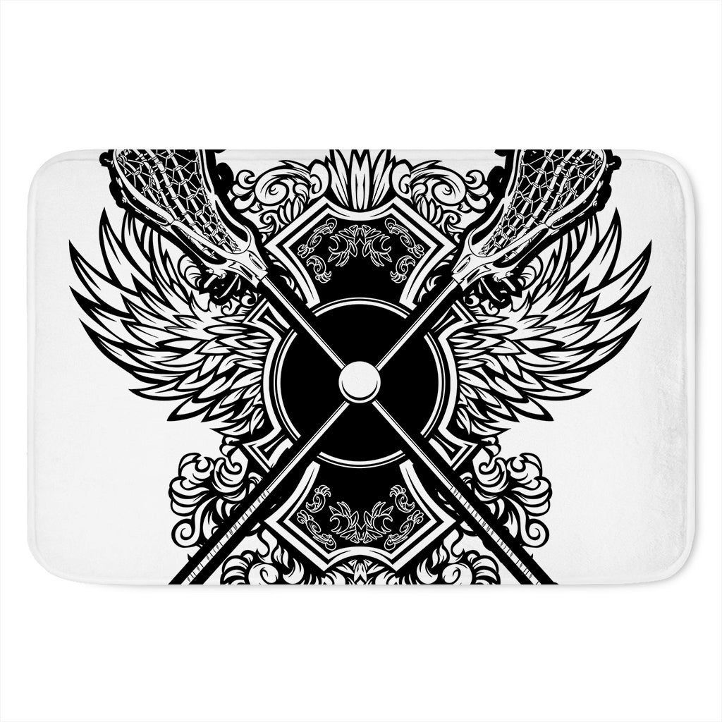 Lacrosse Sticks And Ornate Wing Print Indoor Door Mat