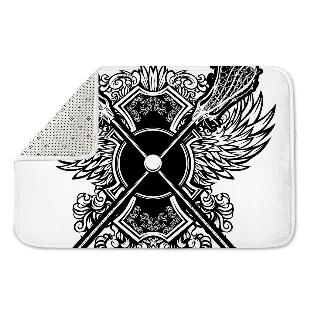 Lacrosse Sticks And Ornate Wing Print Indoor Door Mat