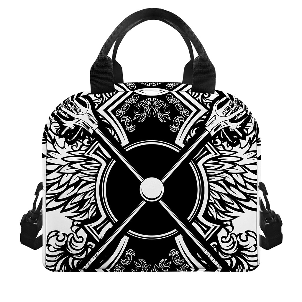 Lacrosse Sticks And Ornate Wing Print Insulated Lunch Bag