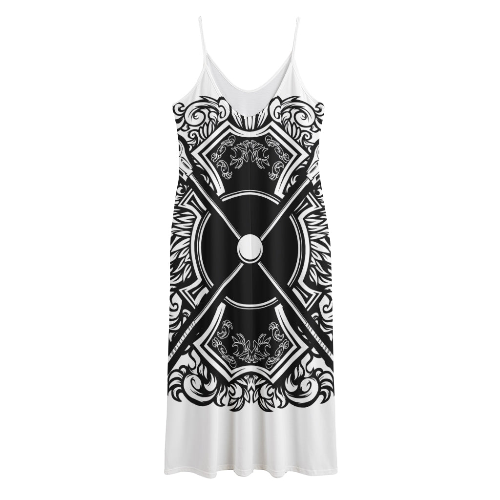 Lacrosse Sticks And Ornate Wing Print Jersey Midi Cami Dress