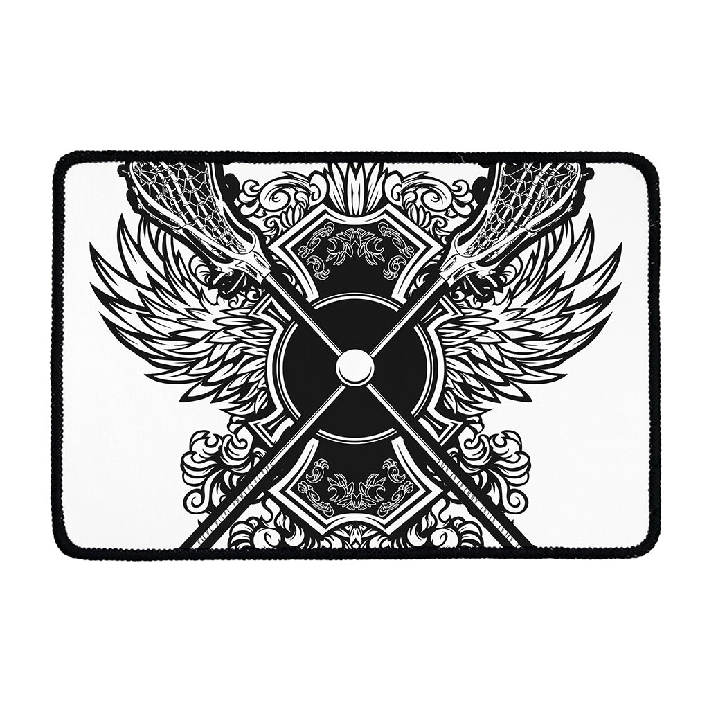 Lacrosse Sticks And Ornate Wing Print Kitchen Mat