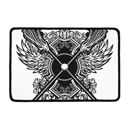 Lacrosse Sticks And Ornate Wing Print Kitchen Mat