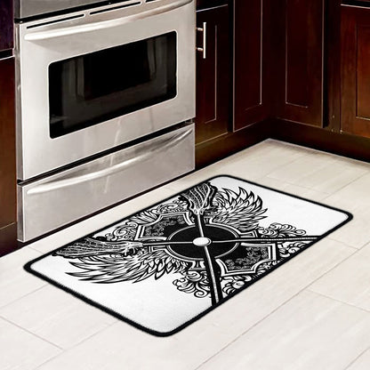 Lacrosse Sticks And Ornate Wing Print Kitchen Mat