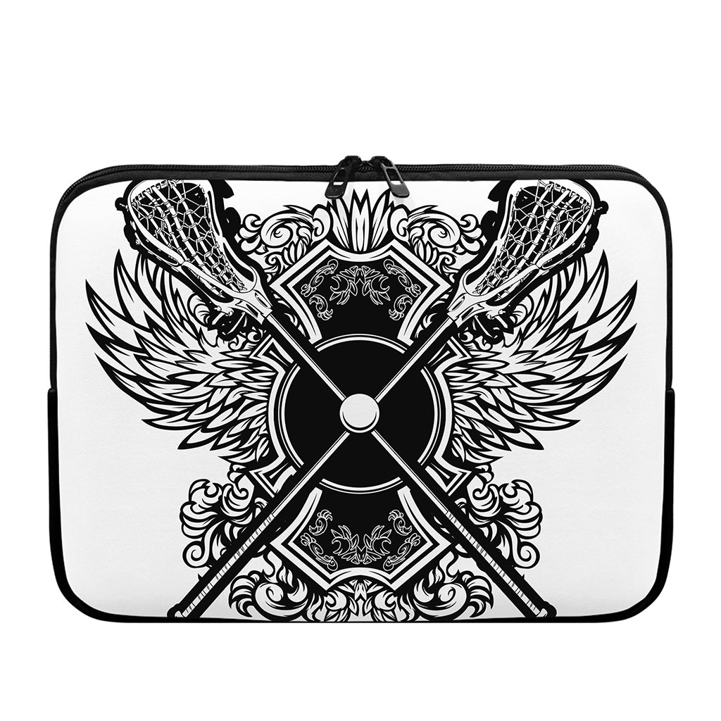 Lacrosse Sticks And Ornate Wing Print Laptop Sleeve