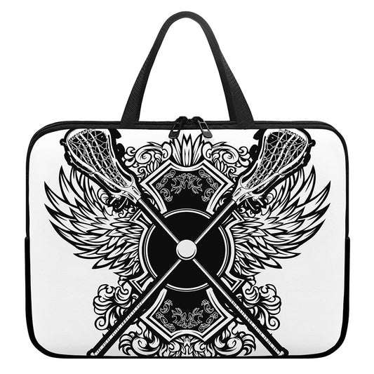 Lacrosse Sticks And Ornate Wing Print Laptop Sleeve With Handle