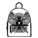 Lacrosse Sticks And Ornate Wing Print Leather Backpack