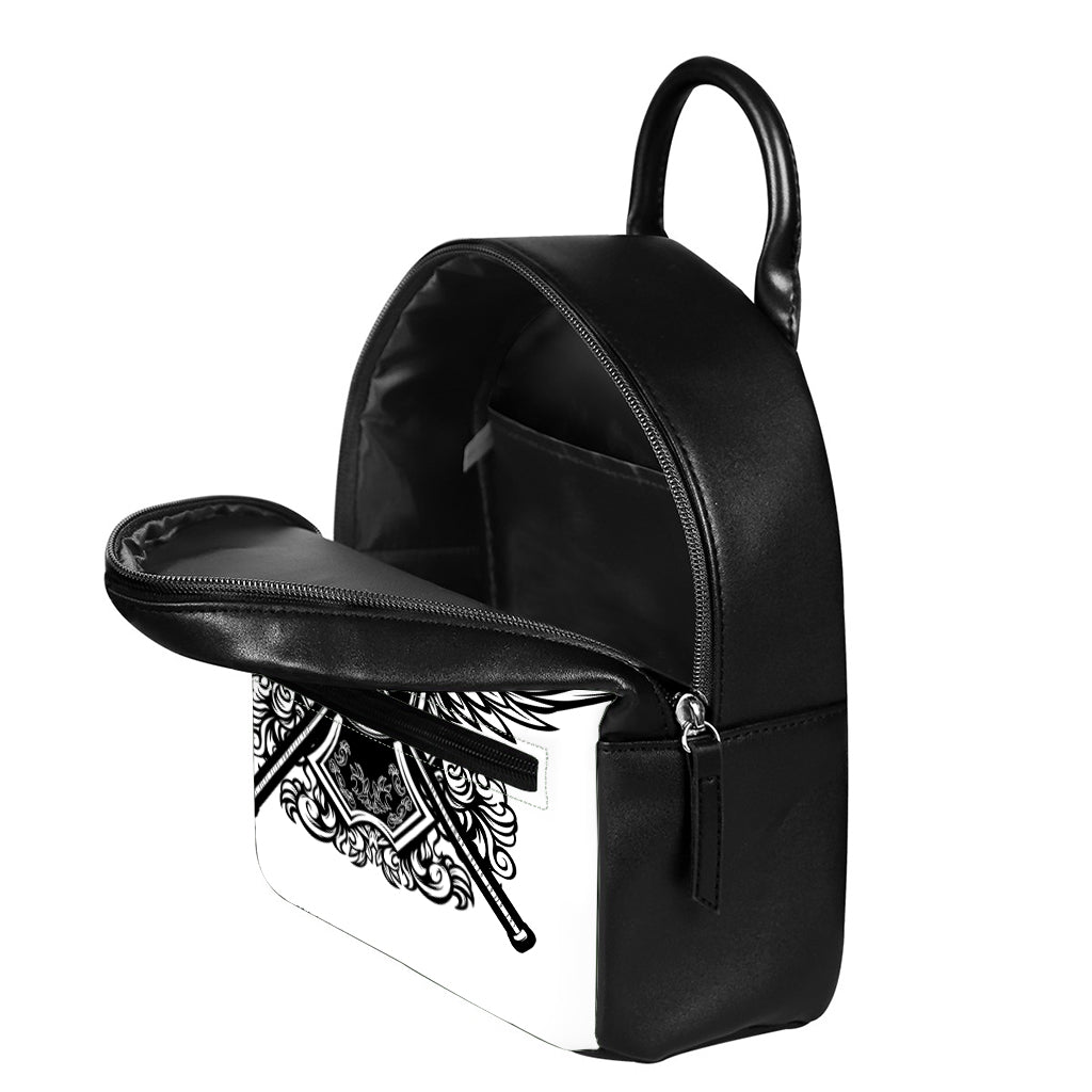 Lacrosse Sticks And Ornate Wing Print Leather Backpack