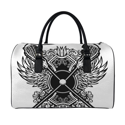 Lacrosse Sticks And Ornate Wing Print Leather Duffle Bag