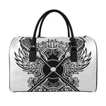 Lacrosse Sticks And Ornate Wing Print Leather Duffle Bag