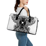 Lacrosse Sticks And Ornate Wing Print Leather Duffle Bag