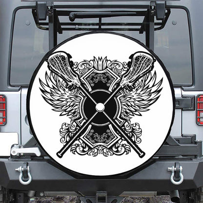 Lacrosse Sticks And Ornate Wing Print Leather Spare Tire Cover