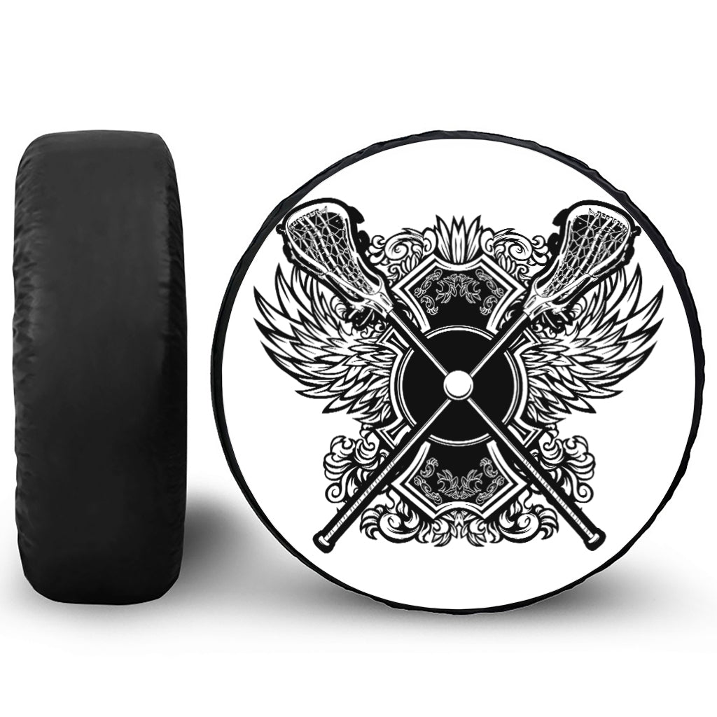 Lacrosse Sticks And Ornate Wing Print Leather Spare Tire Cover