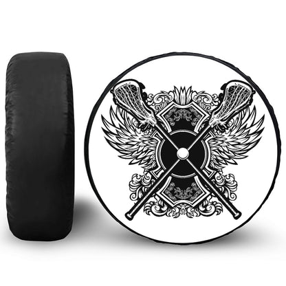 Lacrosse Sticks And Ornate Wing Print Leather Spare Tire Cover