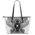 Lacrosse Sticks And Ornate Wing Print Leather Tote Bag With Zipper