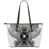 Lacrosse Sticks And Ornate Wing Print Leather Tote Bag