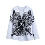 Lacrosse Sticks And Ornate Wing Print Long Sleeve Short Coat