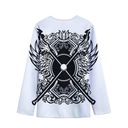 Lacrosse Sticks And Ornate Wing Print Long Sleeve Short Coat