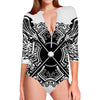 Lacrosse Sticks And Ornate Wing Print Long Sleeve Swimsuit