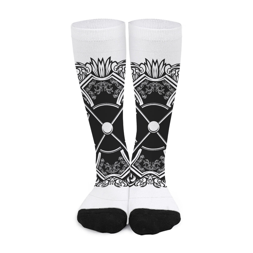 Lacrosse Sticks And Ornate Wing Print Long Socks