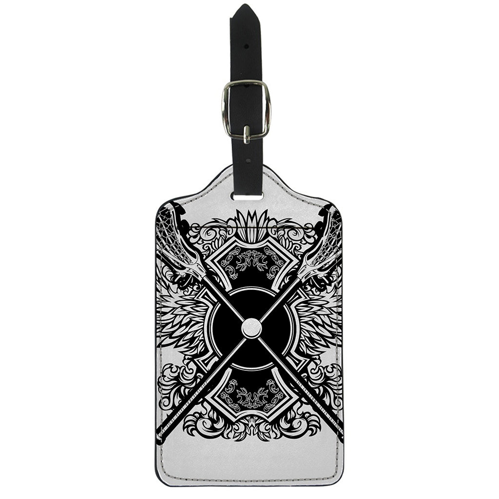 Lacrosse Sticks And Ornate Wing Print Luggage Tag