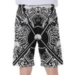 Lacrosse Sticks And Ornate Wing Print Men's Beach Shorts