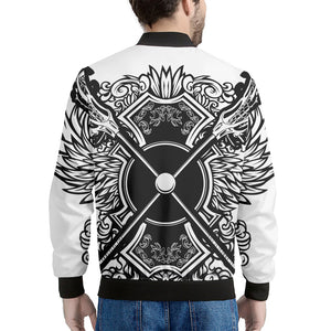 Lacrosse Sticks And Ornate Wing Print Men's Bomber Jacket