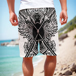 Lacrosse Sticks And Ornate Wing Print Men's Cargo Shorts
