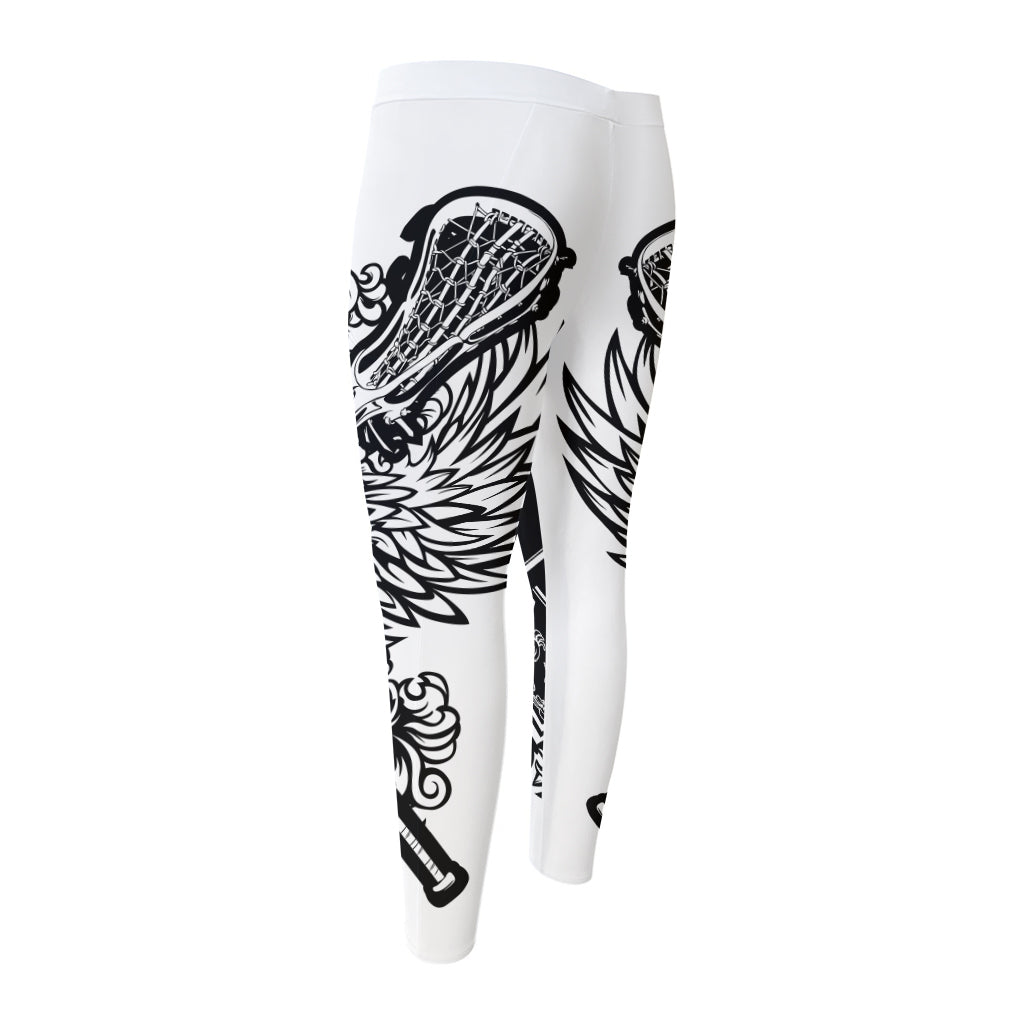 Lacrosse Sticks And Ornate Wing Print Men's Compression Pants