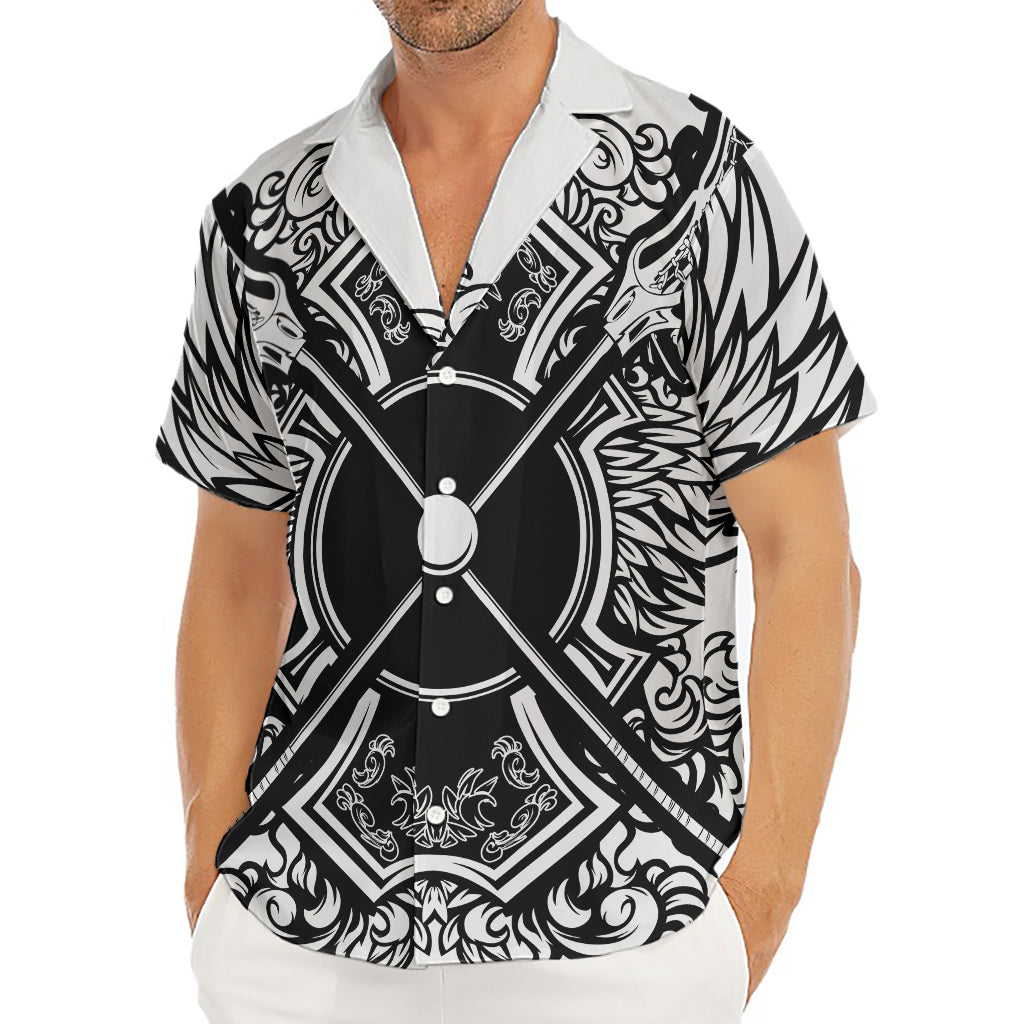 Lacrosse Sticks And Ornate Wing Print Men's Deep V-Neck Shirt