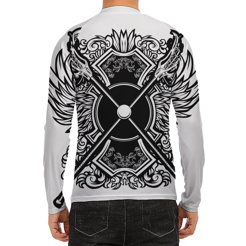 Lacrosse Sticks And Ornate Wing Print Men's Long Sleeve Rash Guard