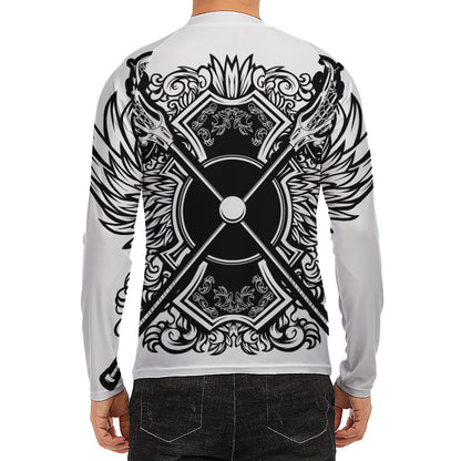 Lacrosse Sticks And Ornate Wing Print Men's Long Sleeve Rash Guard