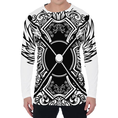 Lacrosse Sticks And Ornate Wing Print Men's Long Sleeve T-Shirt